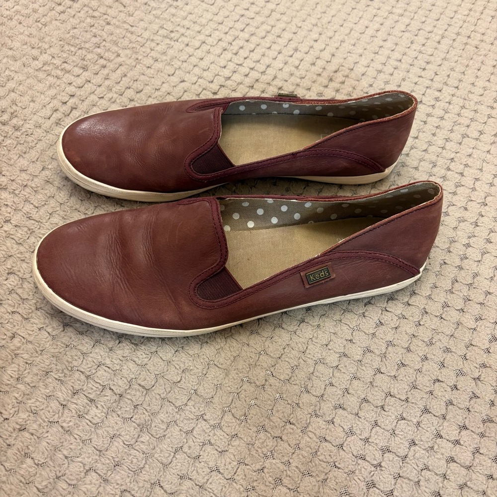 Keds Maroon Crashback Leather Casual Slip-Ons 10 - Picture 3 of 7
